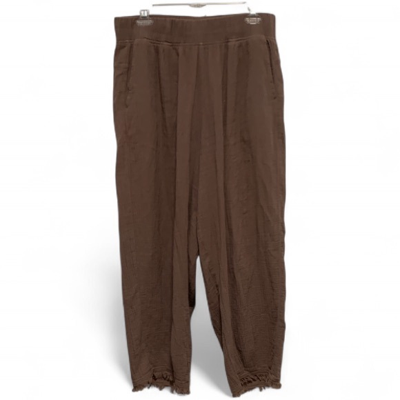 Prana Pants - Prana Frayed Hems Taupe Wide Leg Baggy Pants Size Large